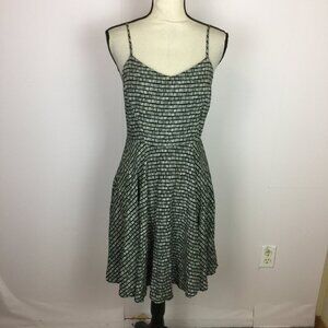 Old Navy Cami Smocked Fit & Flare Dress Size M Womans Black Printed V-Neck Rayon